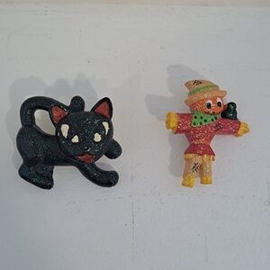 Vintage Halloween Brooch Bundle Black Cat Scarecrow.